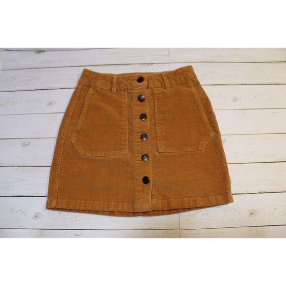 Wild Fable Mini Skirt Women's 4 Tan/Brown Corduroy Pockets Button Front - Picture 2 of 8